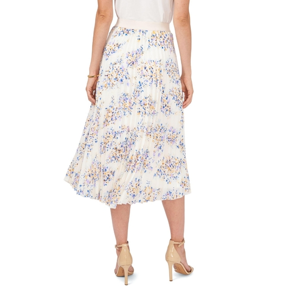 NWT Vince Camuto Womens L Spaced Garden Floral White Pleated Midi Skirt - Picture 5 of 6